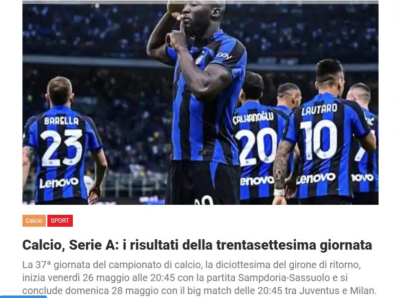Calcio, Serie A: i risultati della trentasettesima giornata