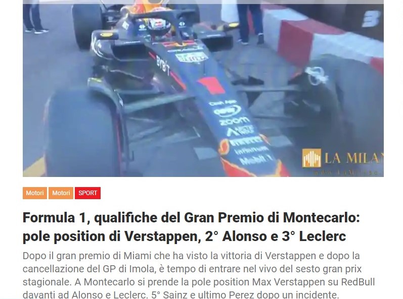 Formula 1, qualifiche del Gran Premio di Montecarlo: pole position di Verstappen, 2° Alonso e 3° Leclerc