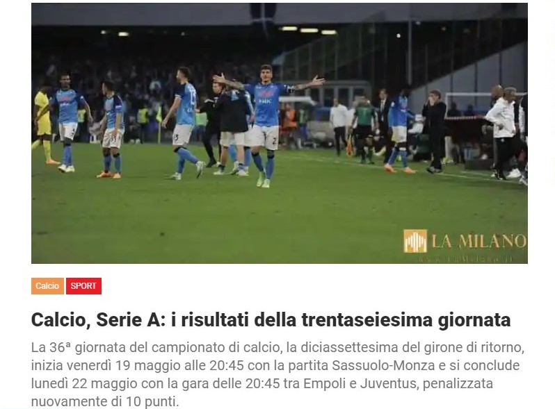 Calcio, Serie A: i risultati della trentaseiesima giornata