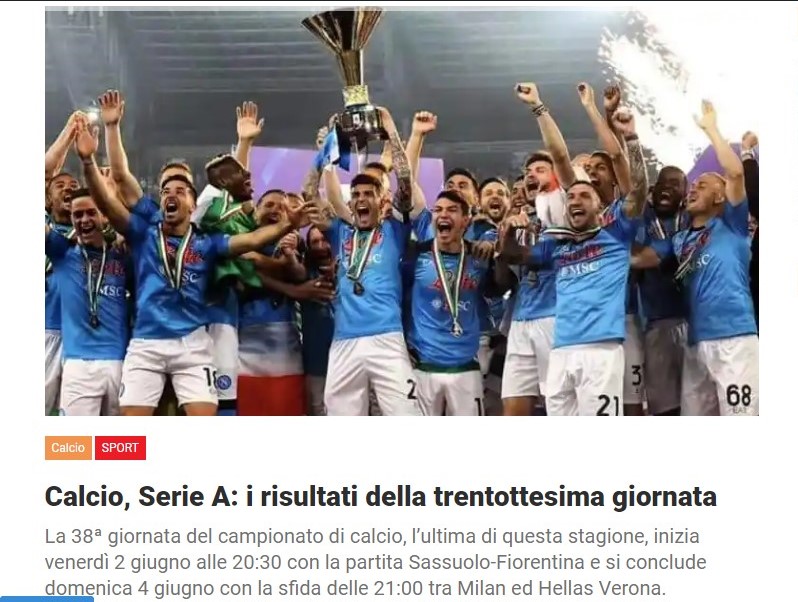Calcio, Serie A: i risultati della trentottesima giornata