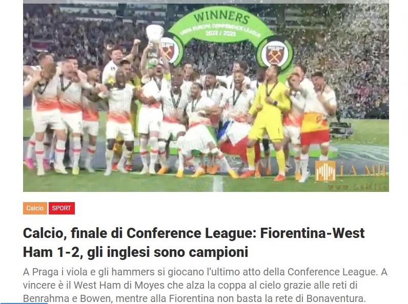Calcio, finale di Conference League: Fiorentina-West Ham 1-2, gli inglesi sono campioni