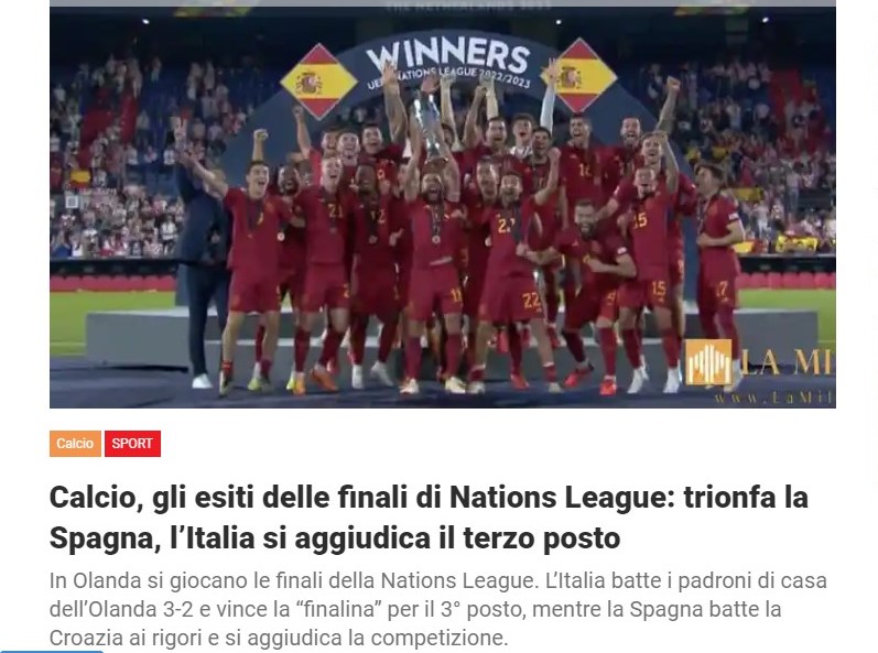 Calcio, gli esiti delle finali di Nations League: trionfa la Spagna, l’Italia si aggiudica il terzo posto