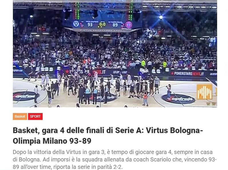 Basket, gara 4 delle finali di Serie A: Virtus Bologna-Olimpia Milano 93-89