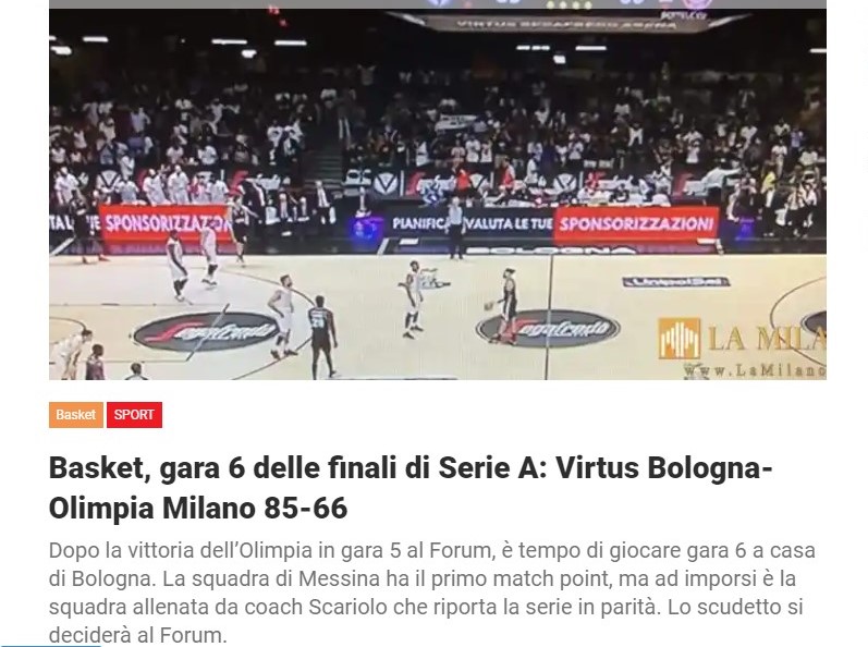 Basket, gara 6 delle finali di Serie A: Virtus Bologna-Olimpia Milano 85-66
