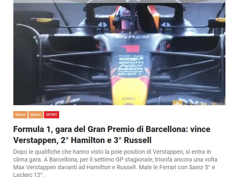 Formula 1, gara del Gran Premio di Barcellona: vince Verstappen, 2° Hamilton e 3° Russell