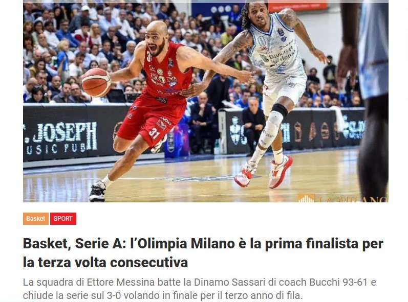 Basket, Serie A: l’Olimpia Milano è la prima finalista per la terza volta consecutiva