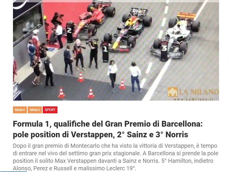 Formula 1, qualifiche del Gran Premio di Barcellona: pole position di Verstappen, 2° Sainz e 3° Norris