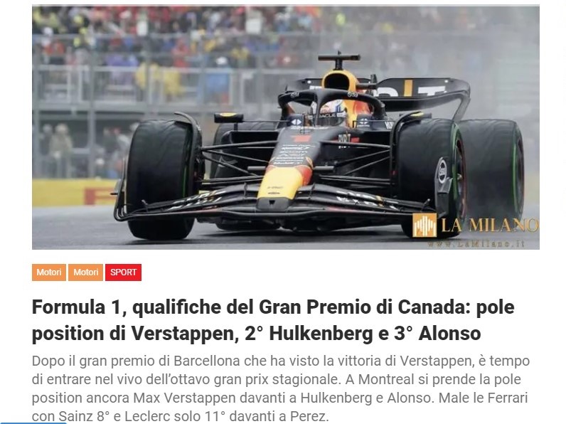 Formula 1, qualifiche del Gran Premio di Canada: pole position di Verstappen, 2° Hulkenberg e 3° Alonso