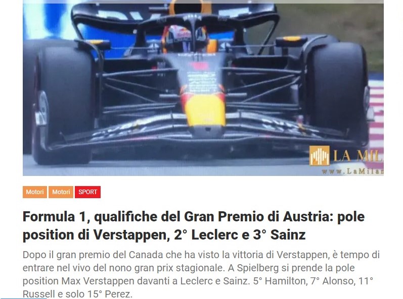 Formula 1, qualifiche del Gran Premio di Austria: pole position di Verstappen, 2° Leclerc e 3° Sainz