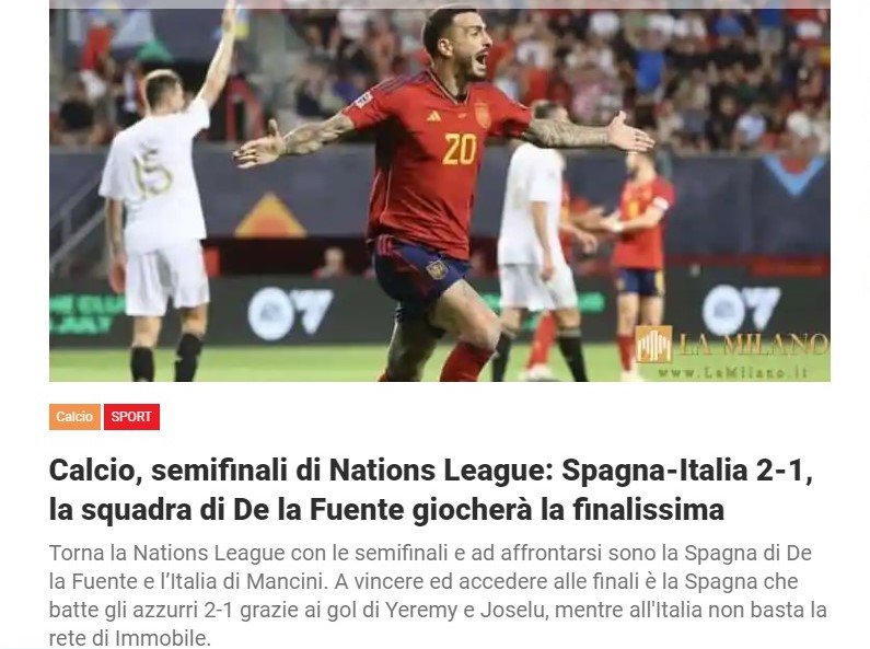 Calcio, semifinali di Nations League: Spagna-Italia 2-1, la squadra di De la Fuente giocherà la finalissima