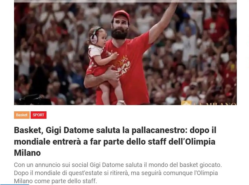 Basket, Gigi Datome saluta la pallacanestro: dopo il mondiale entrerà a far parte dello staff dell’Olimpia Milano
