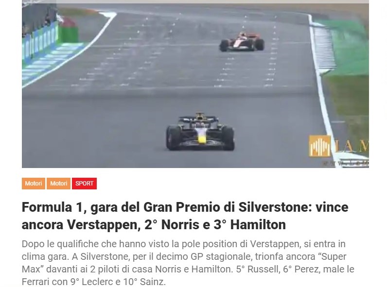 Formula 1, gara del Gran Premio di Silverstone: vince ancora Verstappen, 2° Norris e 3° Hamilton