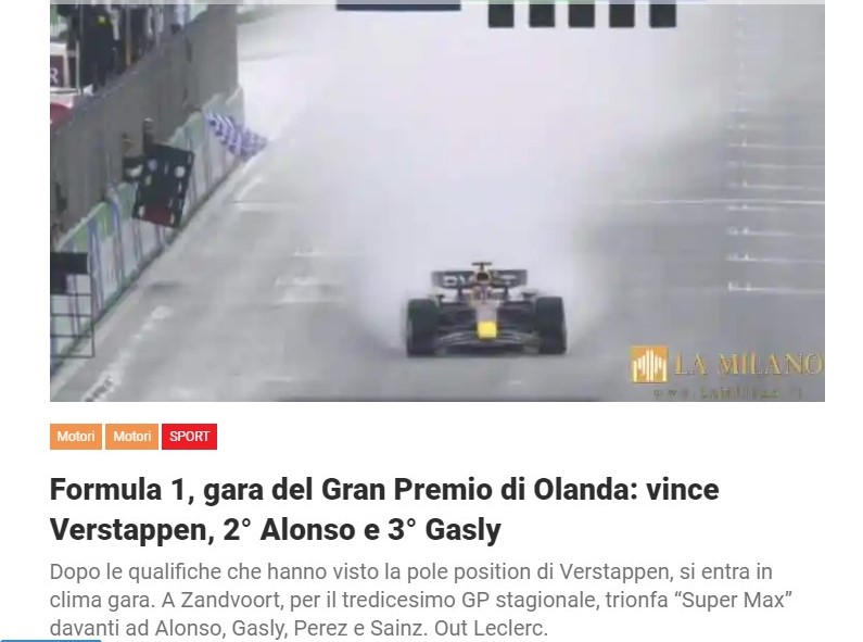 Formula 1, gara del Gran Premio di Olanda: vince Verstappen, 2° Alonso e 3° Gasly