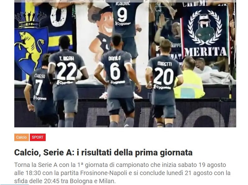 Calcio, Serie A: i risultati della prima giornata