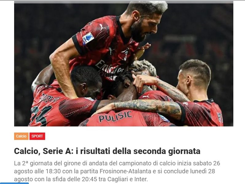 Calcio, Serie A: i risultati della seconda giornata