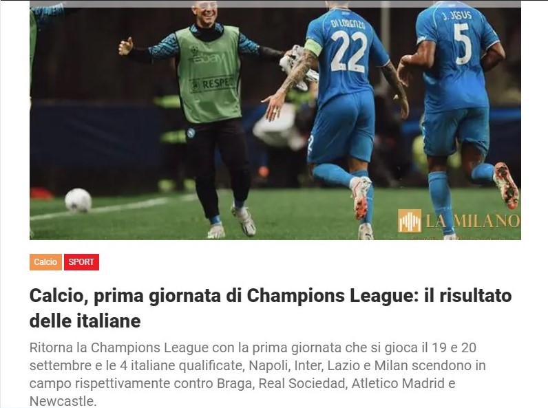 Calcio, prima giornata di Champions League: il risultato delle italiane