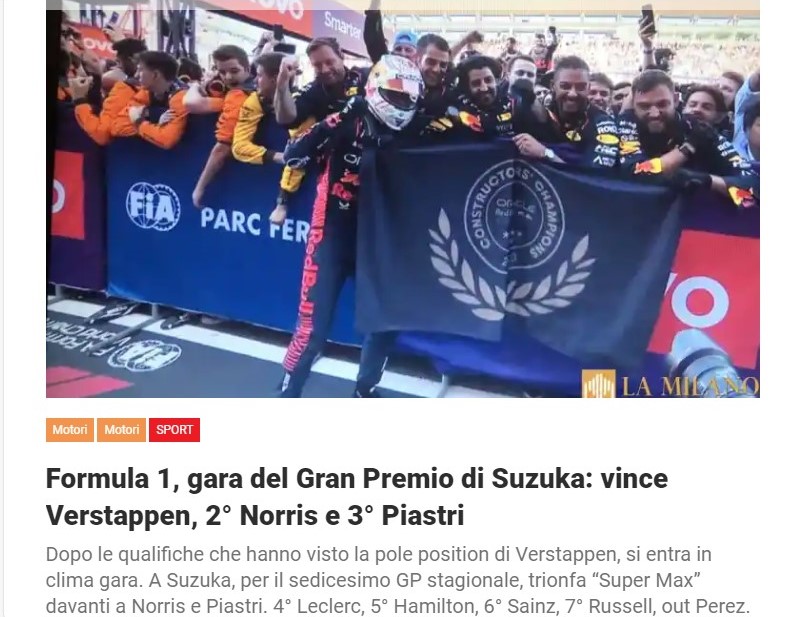 Formula 1, gara del Gran Premio di Suzuka: vince Verstappen, 2° Norris e 3° Piastri