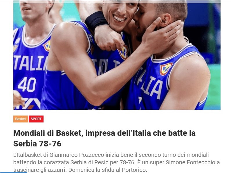 Mondiali di Basket, impresa dell’Italia che batte la Serbia 78-76