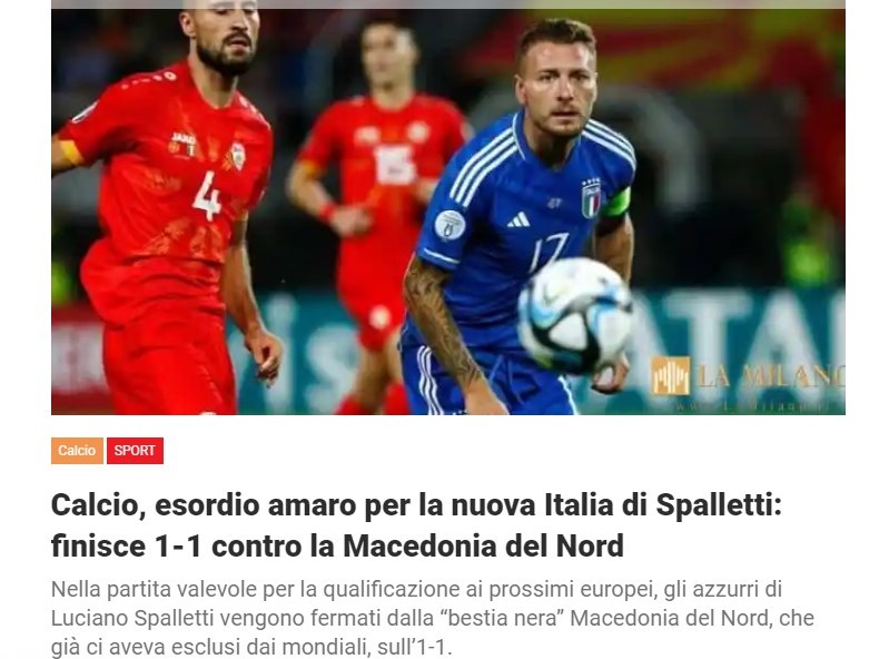 Calcio, esordio amaro per la nuova Italia di Spalletti: finisce 1-1 contro la Macedonia del Nord