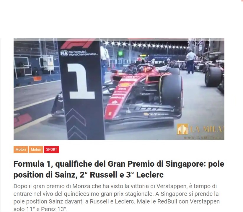 Formula 1, qualifiche del Gran Premio di Singapore: pole position di Sainz, 2° Russell e 3° Leclerc