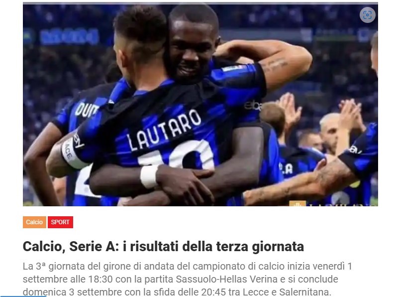 Calcio, Serie A: i risultati della terza giornata