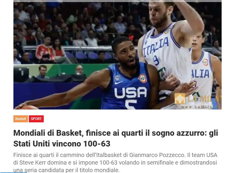 Mondiali di Basket, finisce ai quarti il sogno azzurro: gli Stati Uniti vincono 100-63