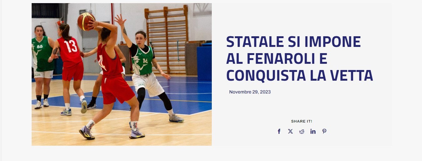 Campionati universitari sportivi di basket femminile, Statale si impone al Fenaroli e conquista la vetta