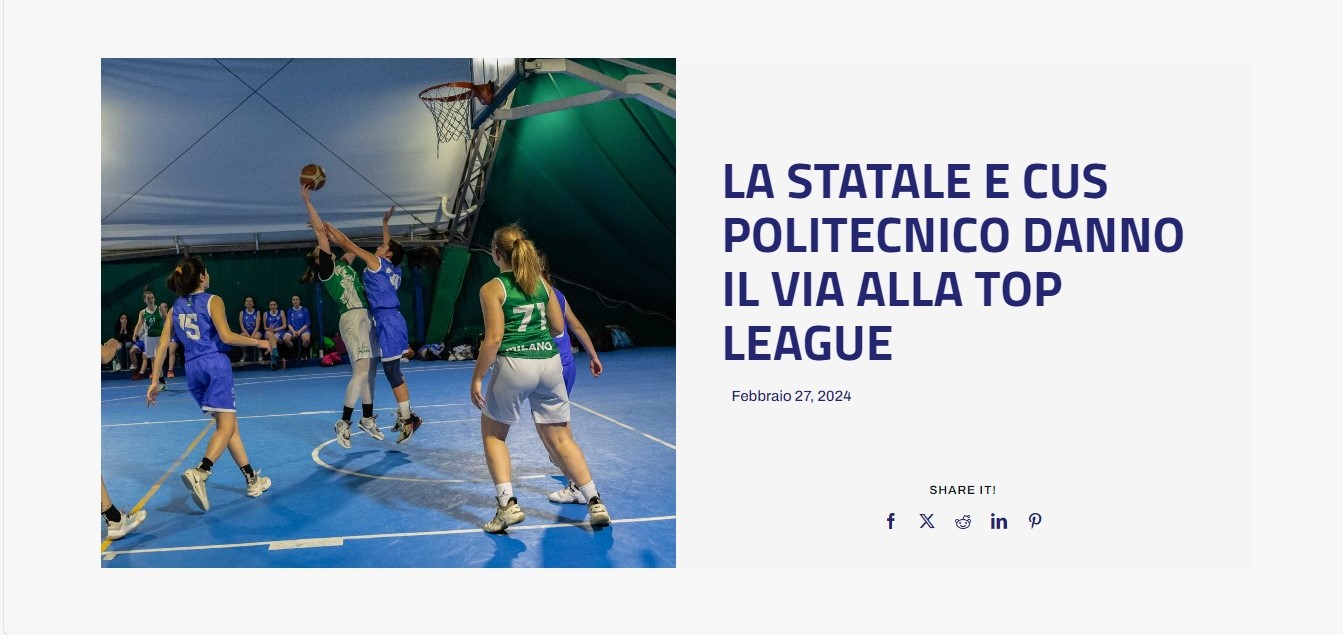 Campionati universitari sportivi di basket femminile, La Statale e CUS Politecnico danno il via alla Top League