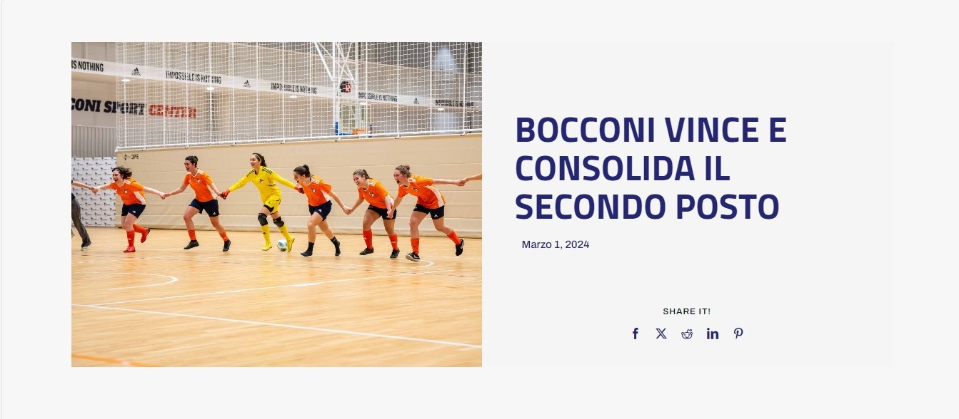 Campionati universitari sportivi di calcio a 5 femminile, Bocconi vince e consolida il secondo posto
