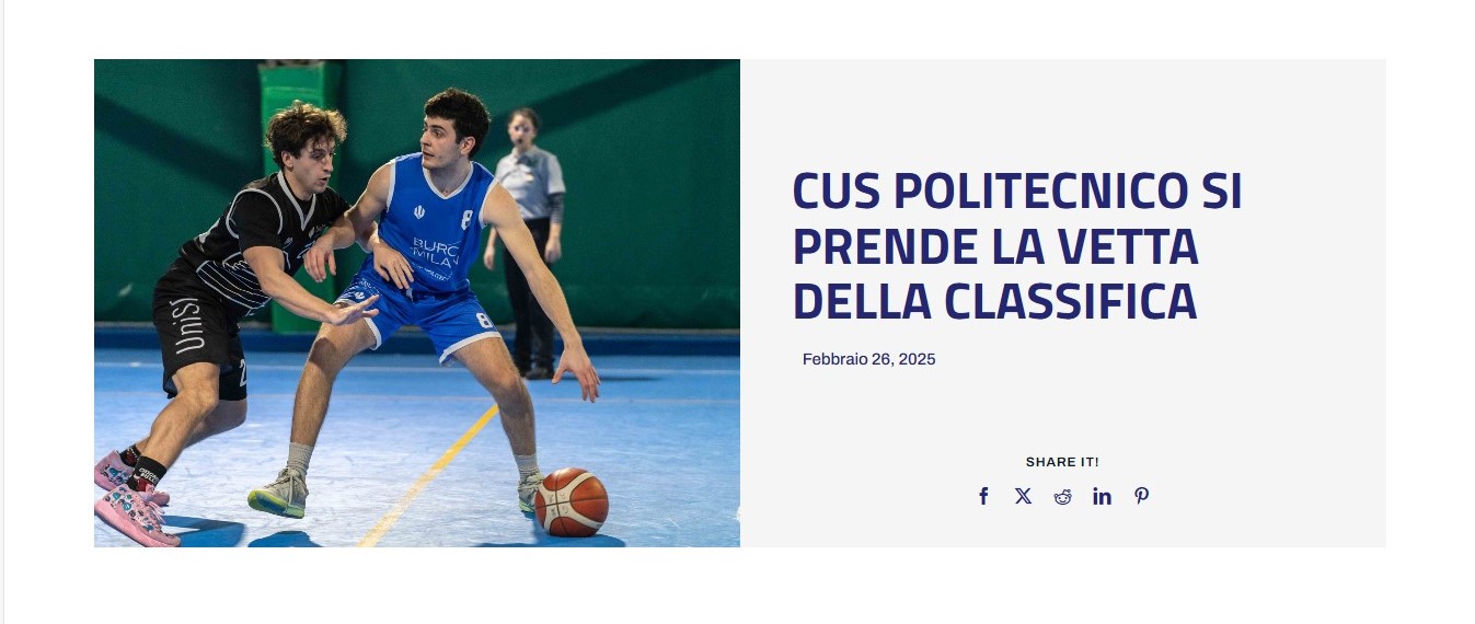 Campionati universitari sportivi di basket maschile, Cus Politecnico si prende la vetta della classifica