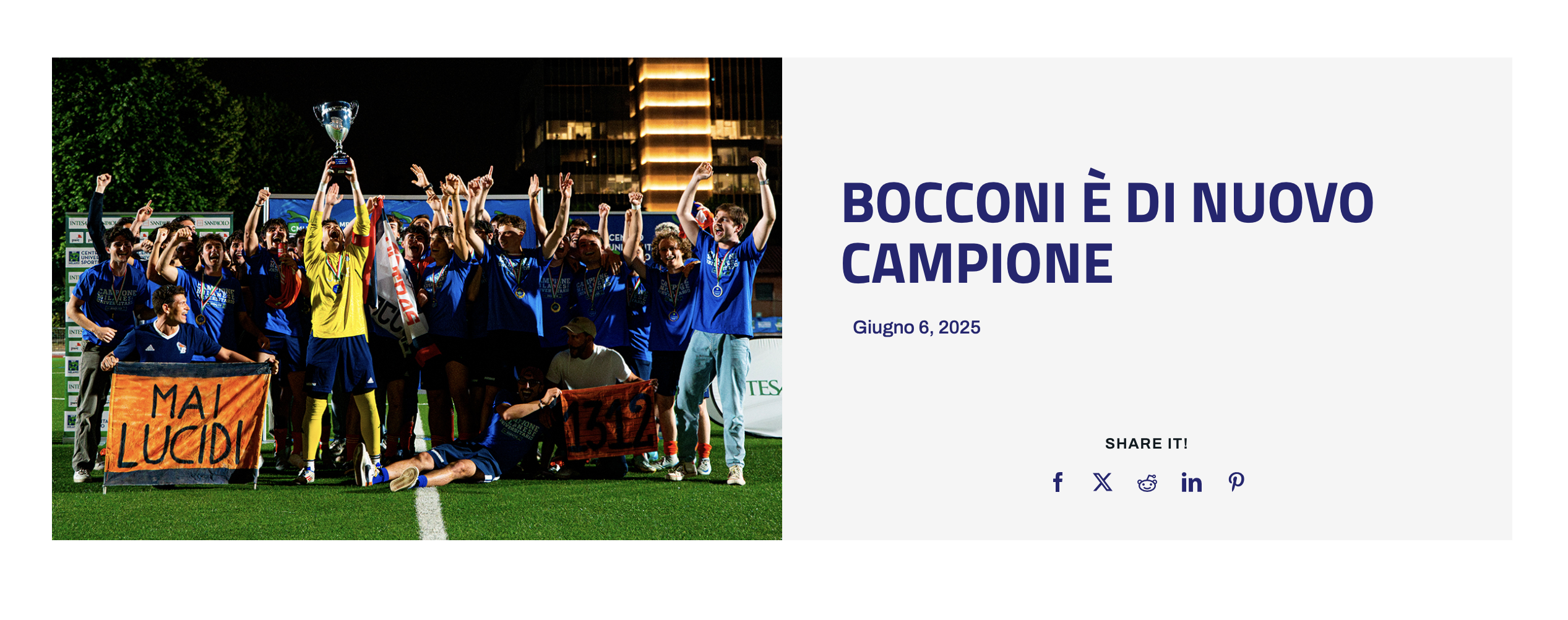Campionati universitari sportivi di calcio a 11 maschile, Bocconi è di nuovo campione
