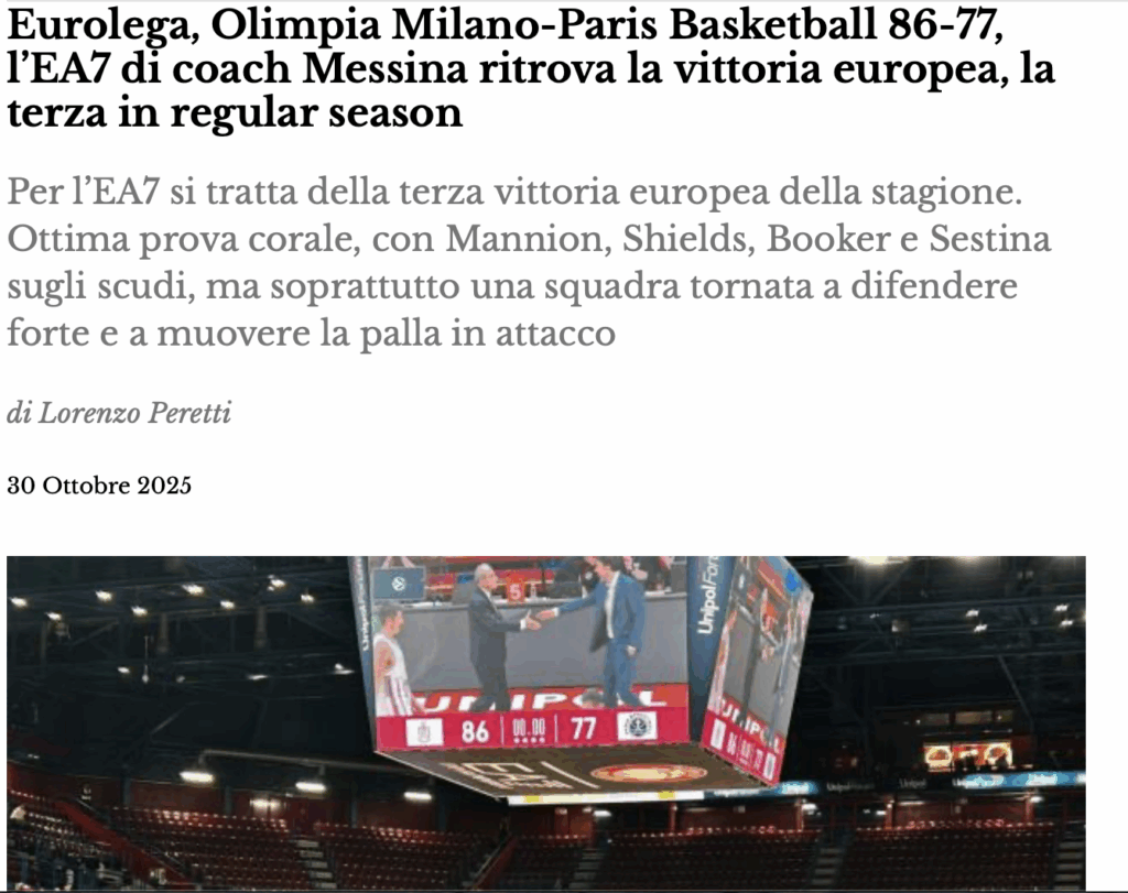 Eurolega, Olimpia Milano-Paris Basketball 86-77, l’EA7 trova la terza vittoria europea