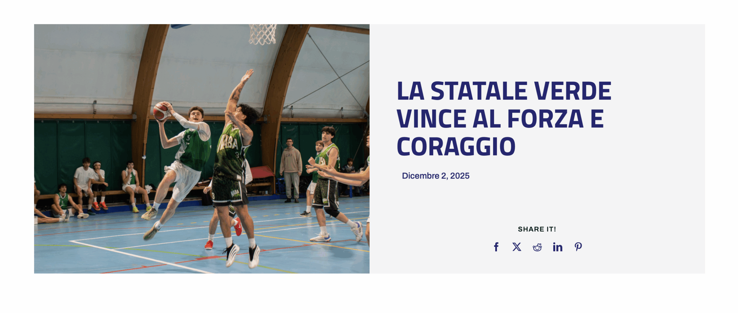 Campionati universitari sportivi di basket maschile, La Statale Verde vince al Forza e Coraggio
