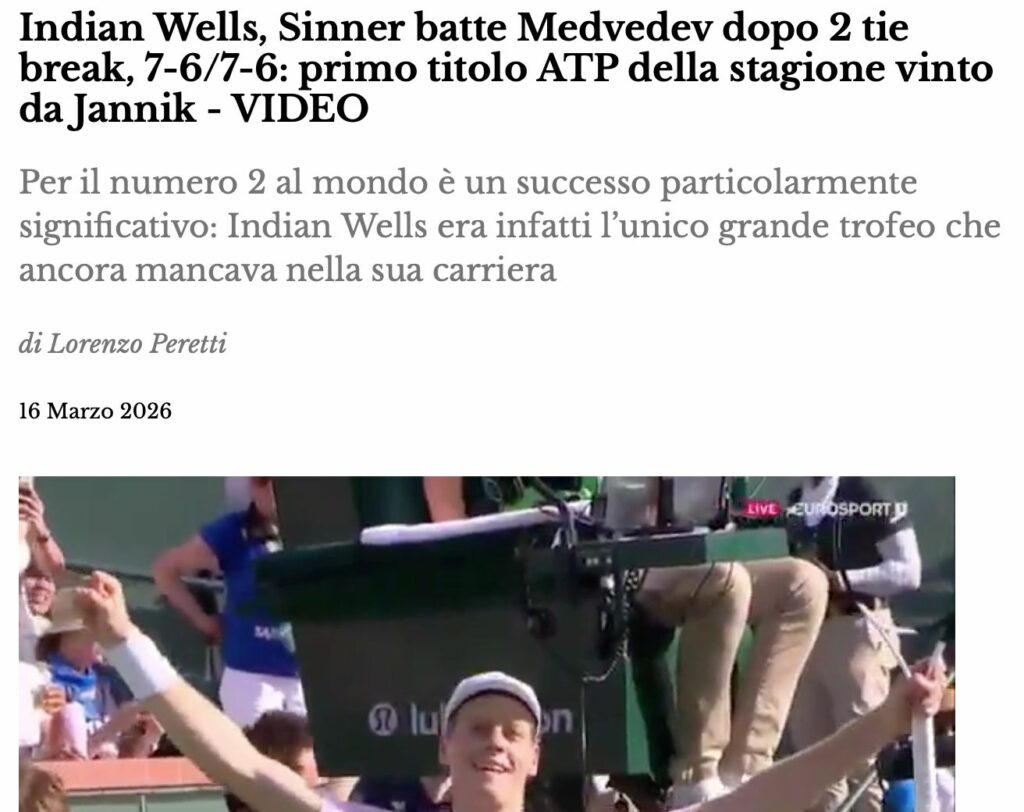 Indian Wells, Sinner batte Medvedev dopo 2 tie break, 7-6/7-6: primo titolo ATP della stagione vinto da Jannik