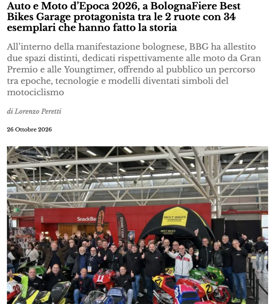 Auto e Moto d’Epoca 2026, a BolognaFiere Best Bikes Garage protagonista tra le 2 ruote con 34 esemplari che hanno fatto la storia